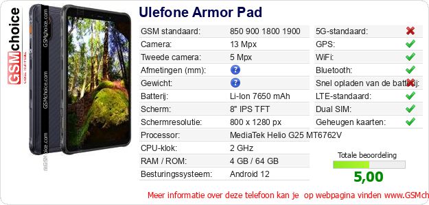 Ulefone Armor Pad Technische gegevens 