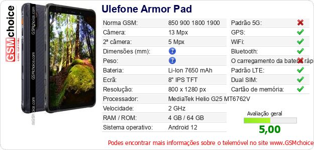 Ulefone Armor Pad Especificações técnicas do telemóvel 