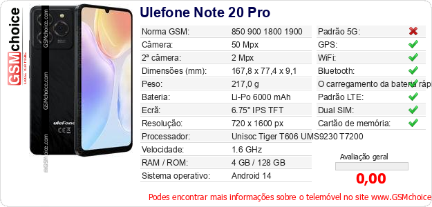 Ulefone Note 20 Pro Especificações técnicas do telemóvel Ulefone Note 20 Pro Especificações técnicas do telemóvel