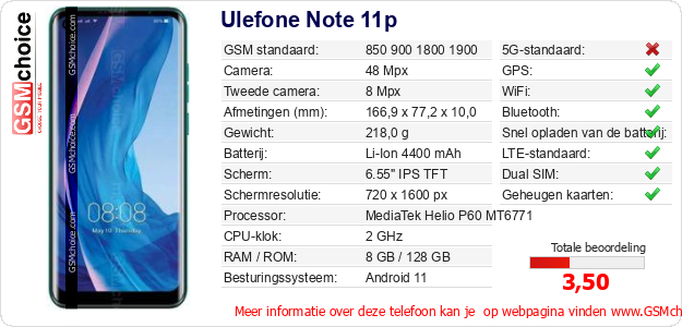 Ulefone Note 11p Technische gegevens Ulefone Note 11p Technische gegevens