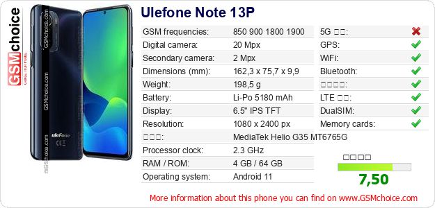Ulefone Note 13P 手機技術數據