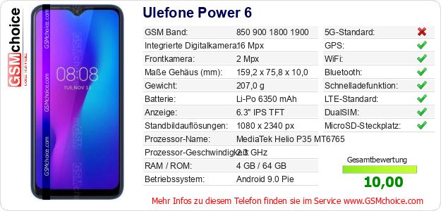 Ulefone Power 6 technische Daten Ulefone Power 6 technische Daten