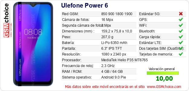 Ulefone Power 6 Datos técnicos del móvil Ulefone Power 6 Datos técnicos del móvil