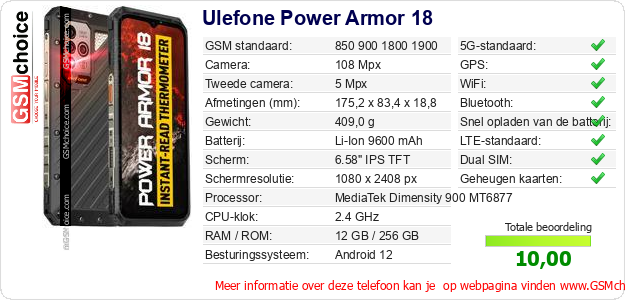 Ulefone Power Armor 18 Technische gegevens Ulefone Power Armor 18 Technische gegevens