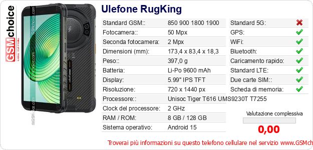 Ulefone RugKing Dati tecnici di telefono cellulare Ulefone RugKing Dati tecnici di telefono cellulare