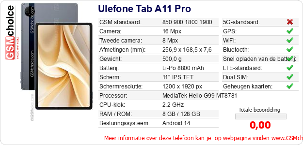 Ulefone Tab A11 Pro Technische gegevens Ulefone Tab A11 Pro Technische gegevens