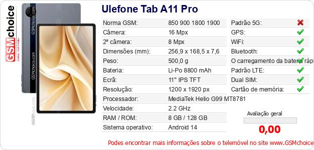 Ulefone Tab A11 Pro Especificações técnicas do telemóvel Ulefone Tab A11 Pro Especificações técnicas do telemóvel