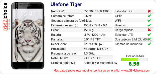 Ulefone Tiger Datos técnicos del móvil Ulefone Tiger Datos técnicos del móvil