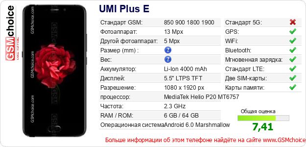 UMI Plus E Технические данные телефона UMI Plus E Технические данные телефона