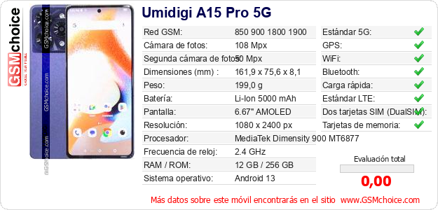 Umidigi A15 Pro 5G Datos técnicos del móvil Umidigi A15 Pro 5G Datos técnicos del móvil