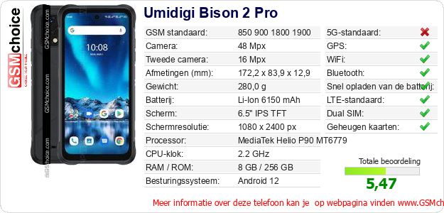 Umidigi Bison 2 Pro Technische gegevens Umidigi Bison 2 Pro Technische gegevens