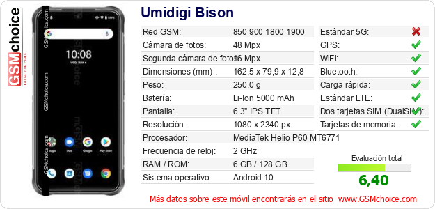 Umidigi Bison Datos técnicos del móvil 
