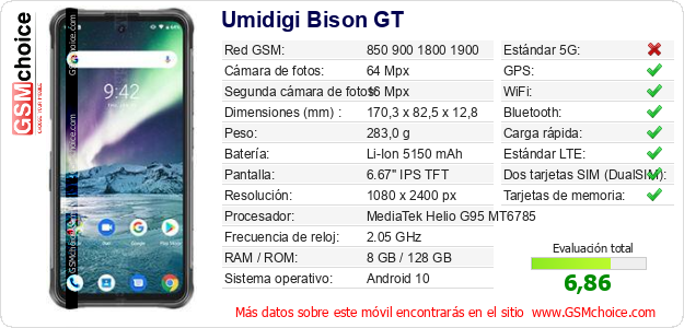 Umidigi Bison GT Datos técnicos del móvil Umidigi Bison GT Datos técnicos del móvil