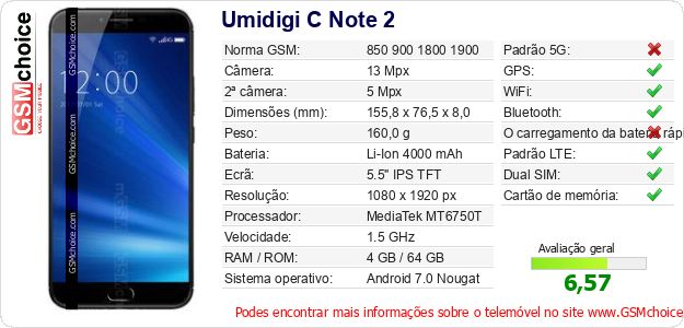 Umidigi C Note 2 Especificações técnicas do telemóvel Umidigi C Note 2 Especificações técnicas do telemóvel