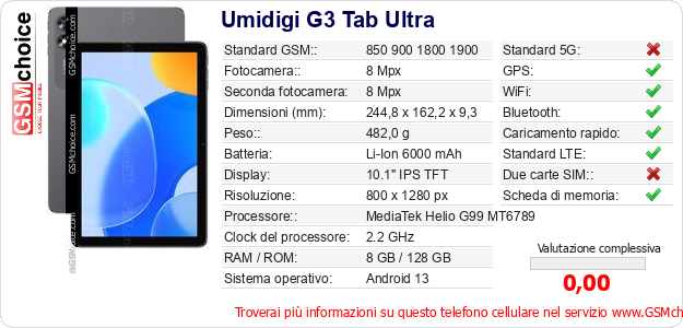 Umidigi G3 Tab Ultra Dati tecnici di telefono cellulare Umidigi G3 Tab Ultra Dati tecnici di telefono cellulare