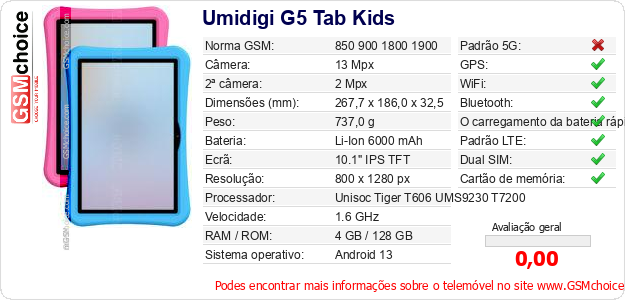 Umidigi G5 Tab Kids Especificações técnicas do telemóvel Umidigi G5 Tab Kids Especificações técnicas do telemóvel
