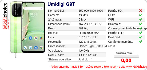 Umidigi G9T Especificações técnicas do telemóvel Umidigi G9T Especificações técnicas do telemóvel