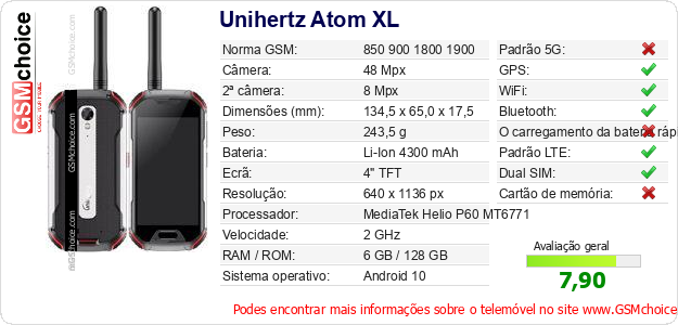 Unihertz Atom XL Especificações técnicas do telemóvel Unihertz Atom XL Especificações técnicas do telemóvel
