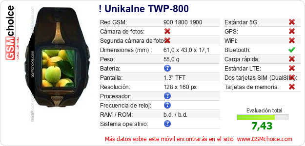 ! Unikalne TWP-800 Datos técnicos del móvil ! Unikalne TWP-800 Datos técnicos del móvil