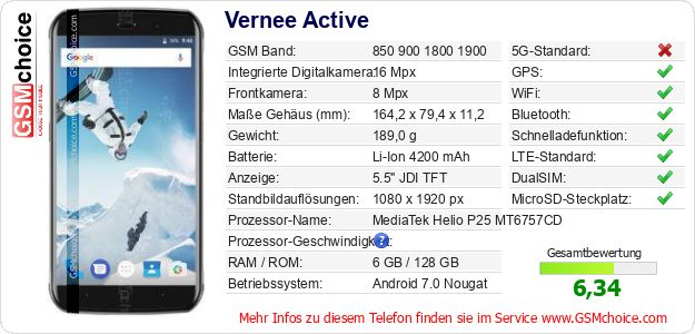 Vernee Active technische Daten Vernee Active technische Daten