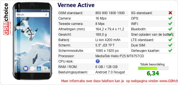 Vernee Active Technische gegevens Vernee Active Technische gegevens