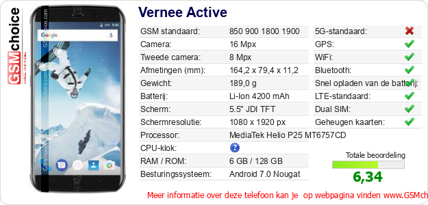 Vernee Active Technische gegevens 
