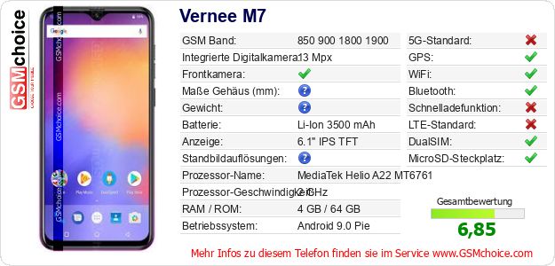 Vernee M7 technische Daten Vernee M7 technische Daten