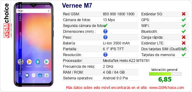 Vernee M7 Datos técnicos del móvil 