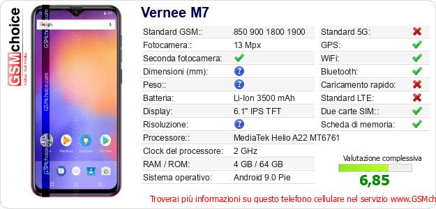 Vernee M7 Dati tecnici di telefono cellulare Vernee M7 Dati tecnici di telefono cellulare