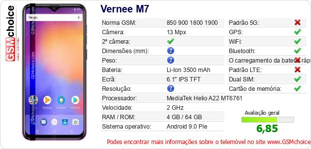 Vernee M7 Especificações técnicas do telemóvel 