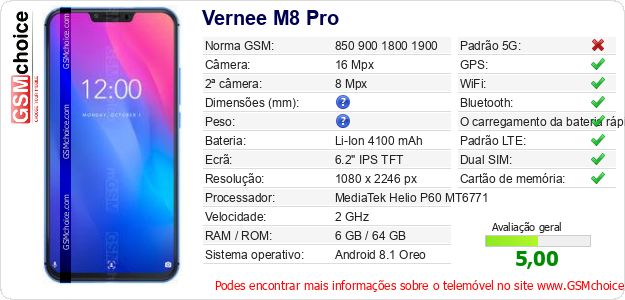 Vernee M8 Pro Especificações técnicas do telemóvel 