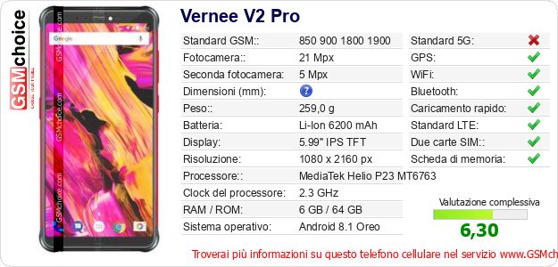 Vernee V2 Pro Dati tecnici di telefono cellulare 