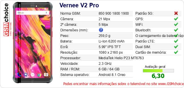 Vernee V2 Pro Especificações técnicas do telemóvel Vernee V2 Pro Especificações técnicas do telemóvel