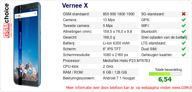 Vernee X Technische gegevens Vernee X Technische gegevens
