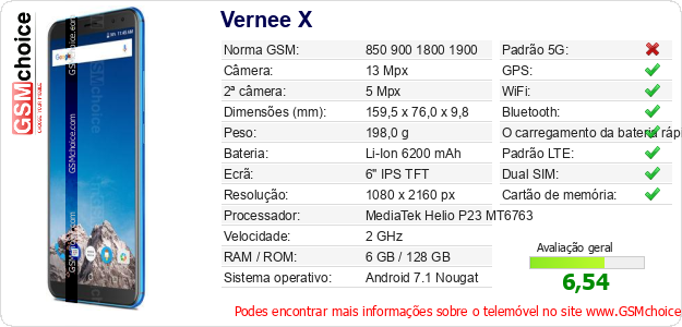 Vernee X Especificações técnicas do telemóvel Vernee X Especificações técnicas do telemóvel