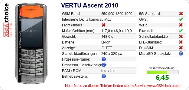 VERTU Ascent 2010 technische Daten VERTU Ascent 2010 technische Daten
