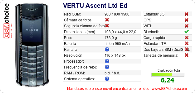 VERTU Ascent Ltd Ed Datos técnicos del móvil VERTU Ascent Ltd Ed Datos técnicos del móvil