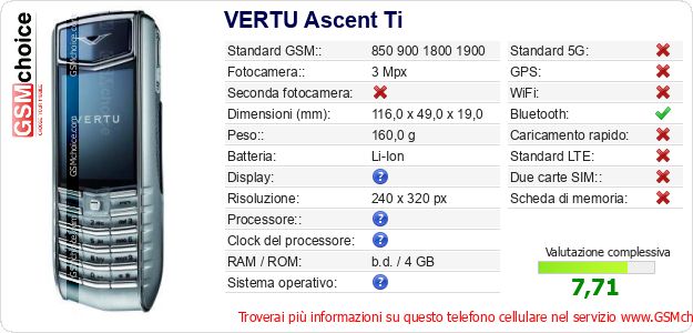 VERTU Ascent Ti Dati tecnici di telefono cellulare VERTU Ascent Ti Dati tecnici di telefono cellulare