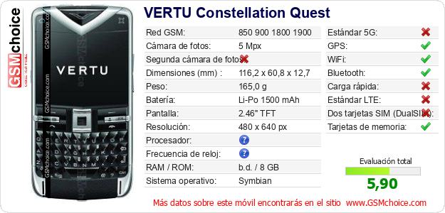 VERTU Constellation Quest Datos técnicos del móvil VERTU Constellation Quest Datos técnicos del móvil