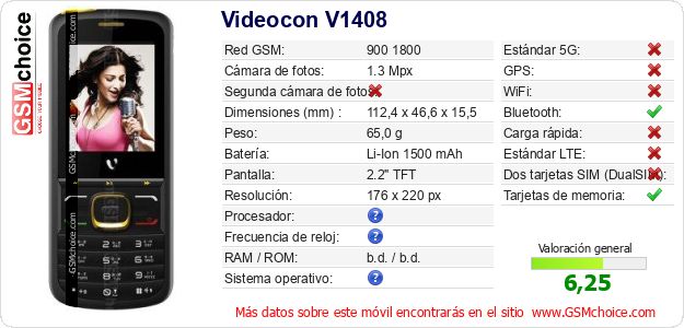 Videocon V1408 Datos técnicos del móvil 