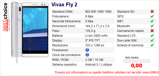 Vivax Fly 2 Dati tecnici di telefono cellulare Vivax Fly 2 Dati tecnici di telefono cellulare