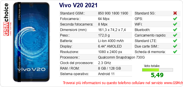 Vivo V20 2021 Dati tecnici di telefono cellulare Vivo V20 2021 Dati tecnici di telefono cellulare