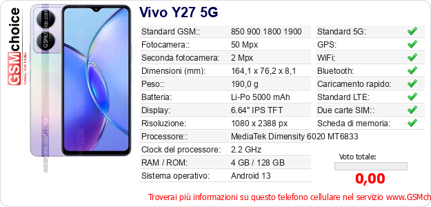 Vivo Y27 5G Dati tecnici di telefono cellulare 