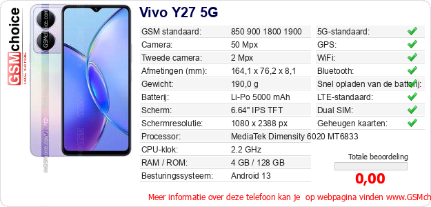 Vivo Y27 5G Technische gegevens 