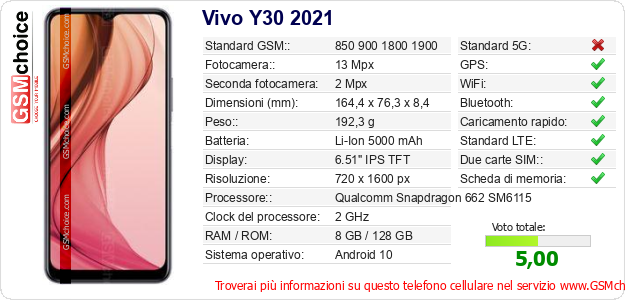 Vivo Y30 2021 Dati tecnici di telefono cellulare Vivo Y30 2021 Dati tecnici di telefono cellulare