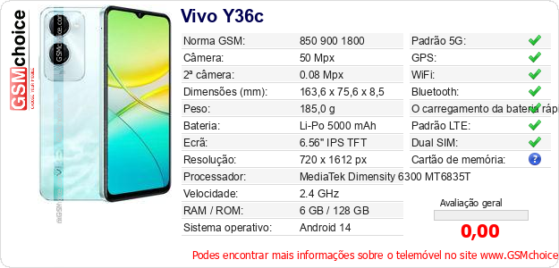 Vivo Y36c Especificações técnicas do telemóvel Vivo Y36c Especificações técnicas do telemóvel