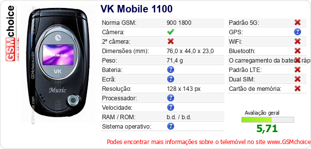 VK Mobile 1100 Especificações técnicas do telemóvel  VK Mobile 1100 Especificações técnicas do telemóvel