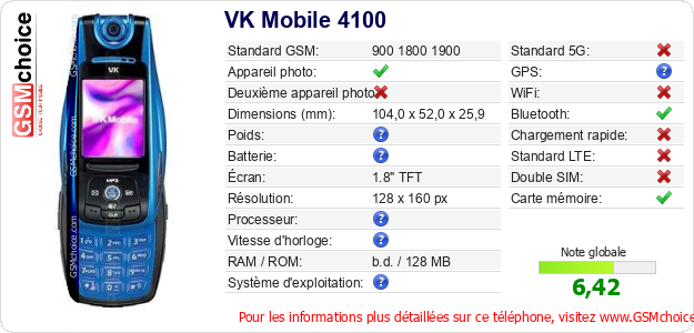 VK Mobile 4100 Fiche technique VK Mobile 4100 Fiche technique