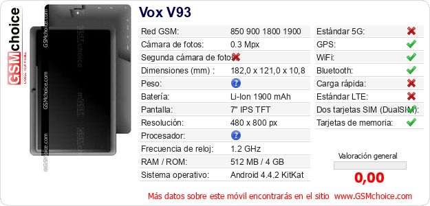 Vox V93 Datos técnicos del móvil Vox V93 Datos técnicos del móvil