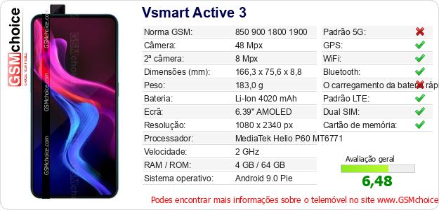 Vsmart Active 3 Especificações técnicas do telemóvel 
